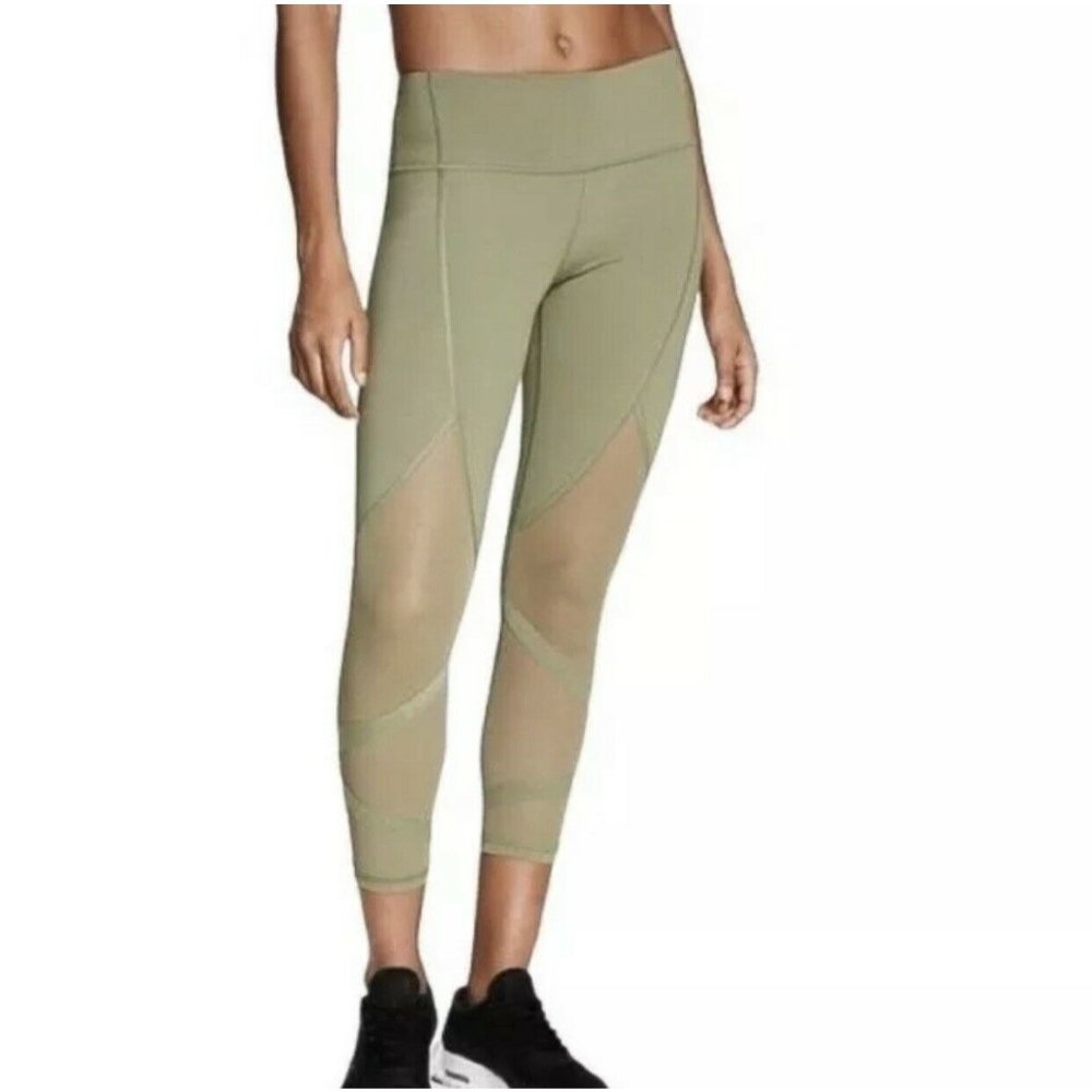 Victoria Sport Knockout By Victorias Secret Capri Olive Green Mesh Leggings XS